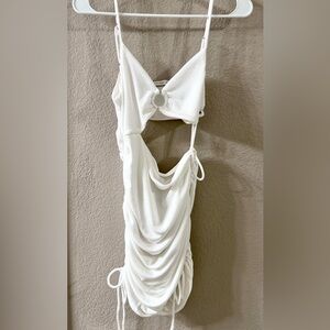White Ruched Cutout Dress